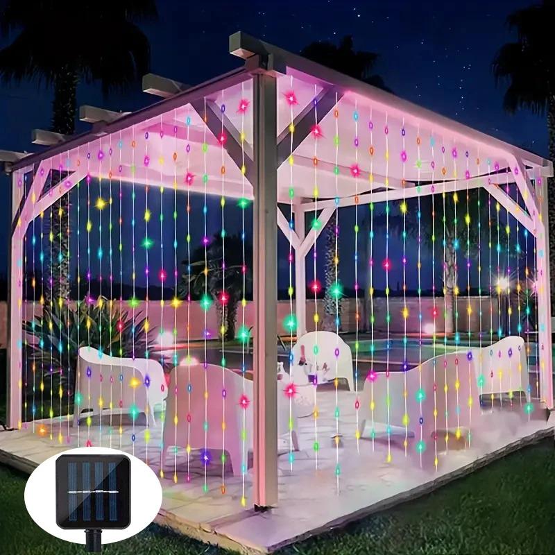 100/200/300 LED Solar Courtyard Curtain Lights Outdoor Waterproof Fairy String Lights With 8 Modes for Garden Window Bedroom Wedding