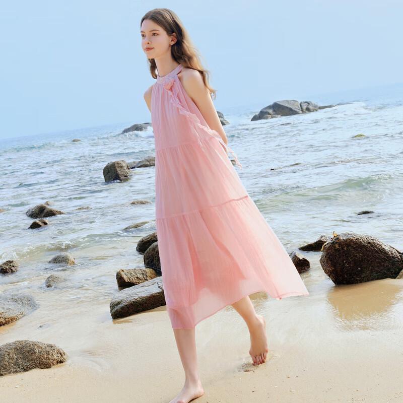 Ledin Camellia Textured Halter Neck Maxi Dress with Ribbon