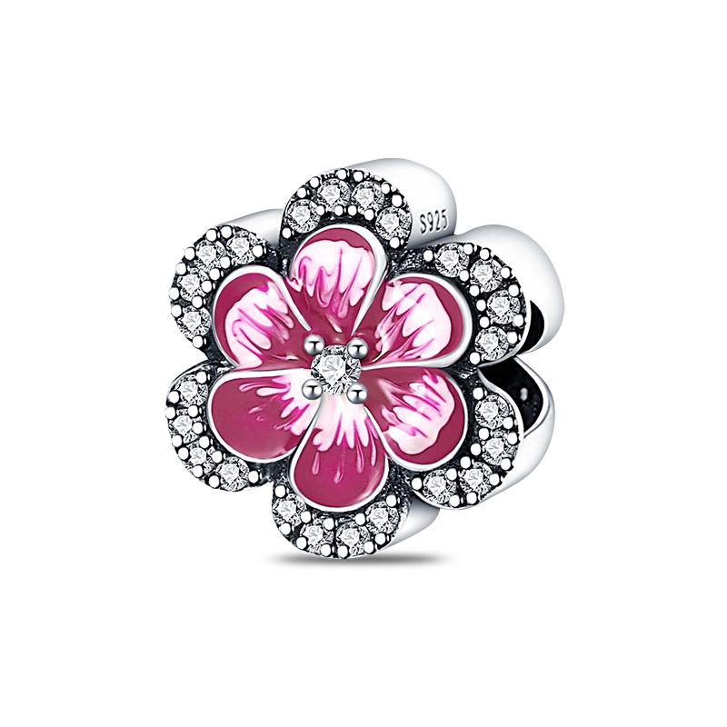 Copper Craft Plum Blossoms Azaleas Sunflowers Cherry Blossoms Sparkling Zircon Beads Charms Birthday Diy Exquisite Jewelry