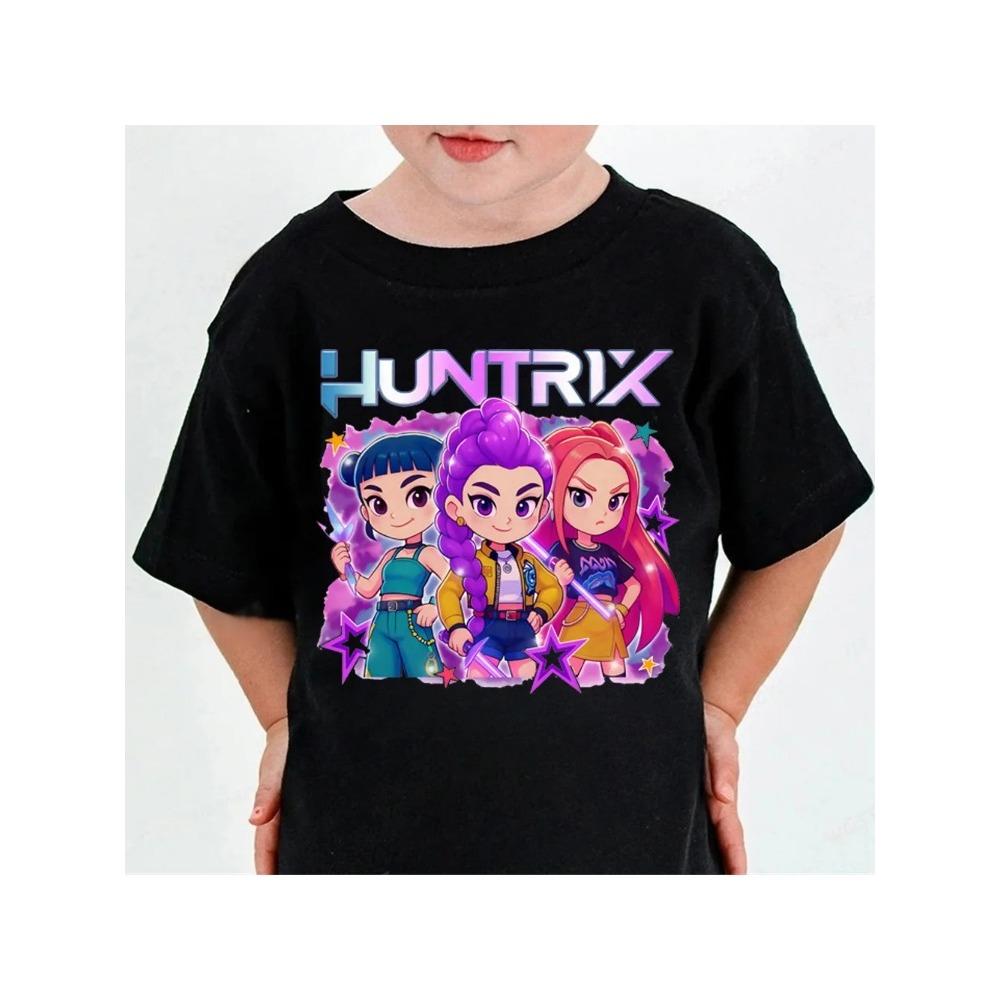 2026 Hot K-pop Movie "Demon Hunter" MIRA Cartoon Print Girls' and Boys' T-shirt - Casual Baby Fashion Print Short Sleeve