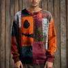 Men's Long Sleeve Pullover Sweater Casual Halloween Print Knit Oversized Sweater