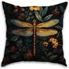 Vintage Floral Dragonfly Throw Pillow Cover 18x18 - William Morris Pired Botanical Farmhouse Decor | Indoor Outdoor Cushion Case for Sofa Couch Bed