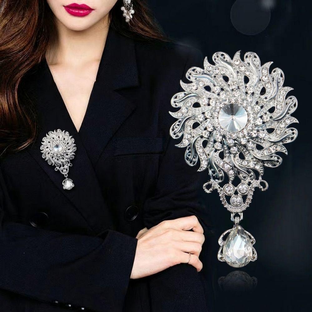 Clear Crystal Wedding Crystal Brooch Water Drop Shape Versatile Bridal Brooch Flower Design DIY Dangle Brooch Wedding Party