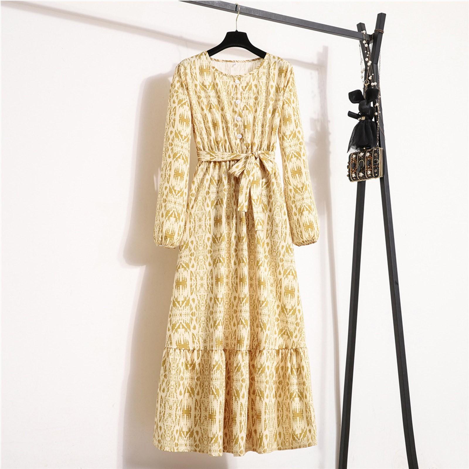 

Женское модное повседневное летнее платье с длинным рукавом и принтом XL жёлтый