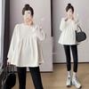 Maternity Korean Style Two-Piece: Color-Reducing, Age-Reducing Baby Doll Shirt & Long-Sleeved Sweatshirt - Plus Size, Slimming, Cover Belly.