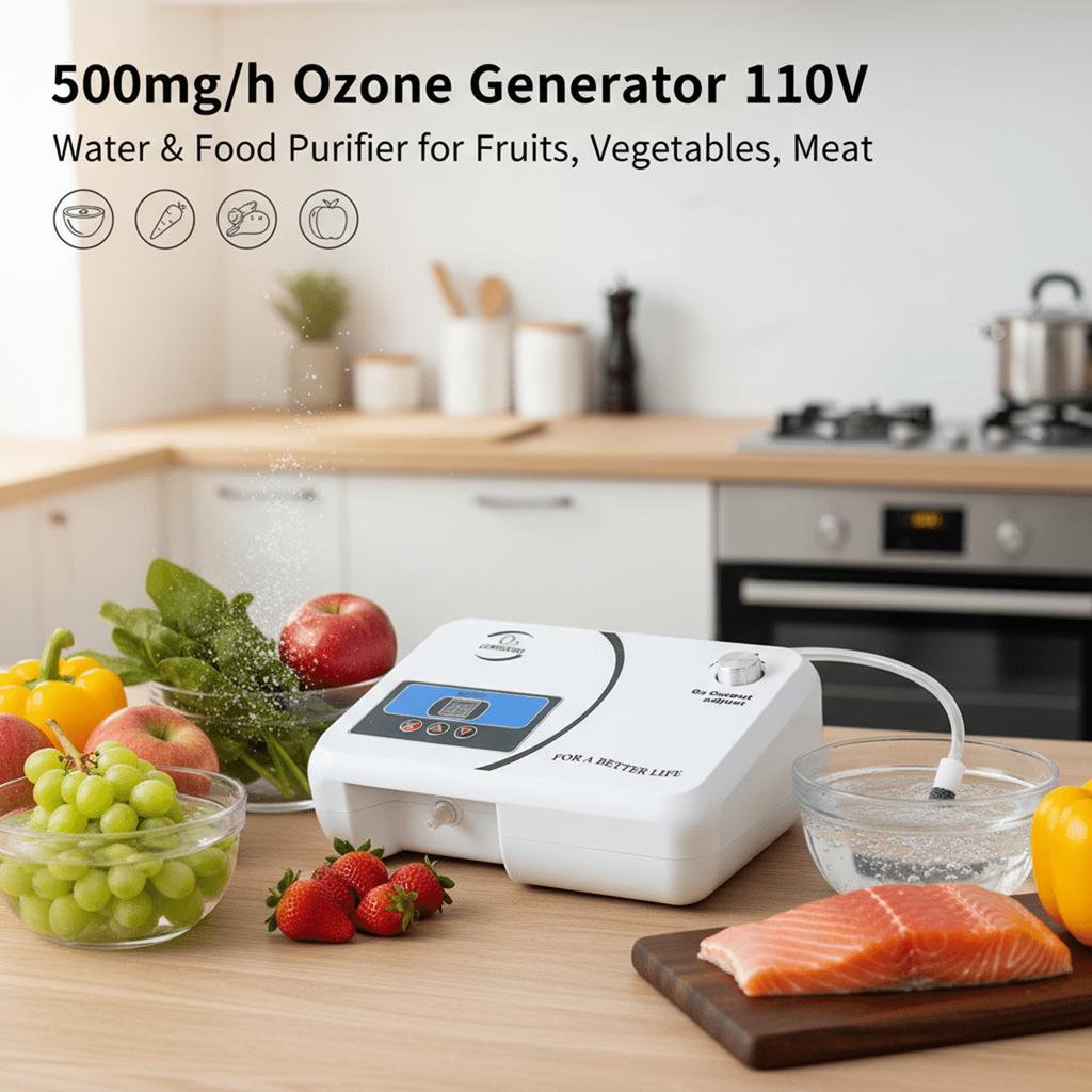 500mg/h Ozone Generator, 220V Ozonator Water & Food Purifier for Fruits, Vegetables, Meat