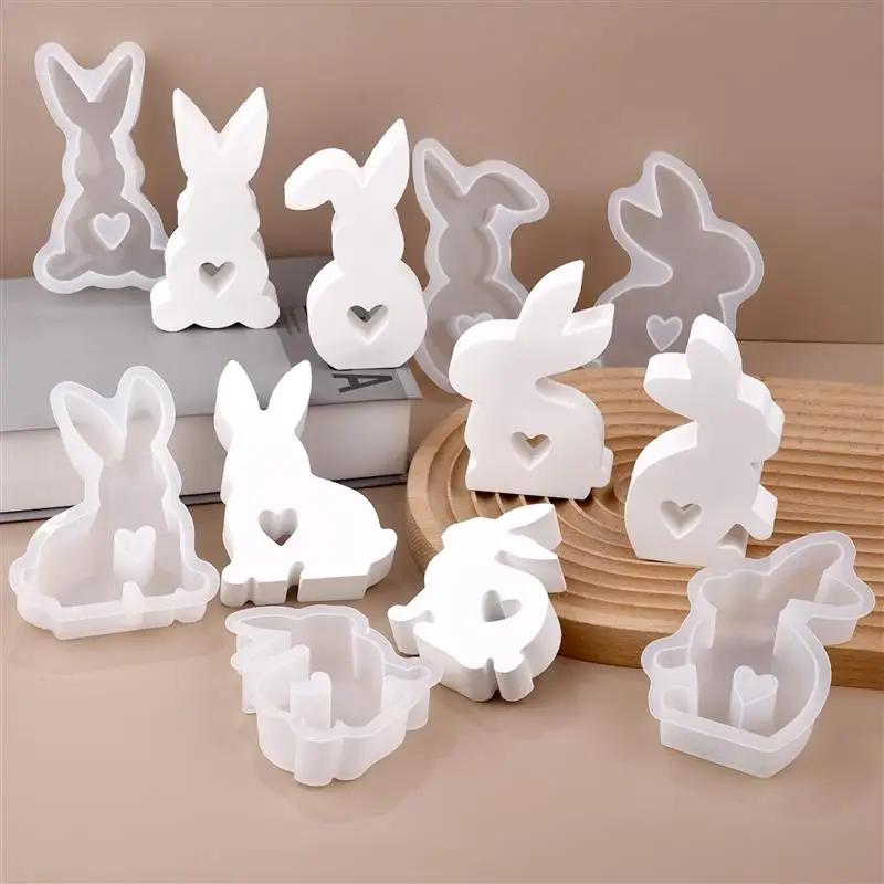 Cute Rabbit Silicone Candle Mold for Aromatherapy Easter Bunny Shape Gypsum Soap Car Mounted Incense Expanding Mold