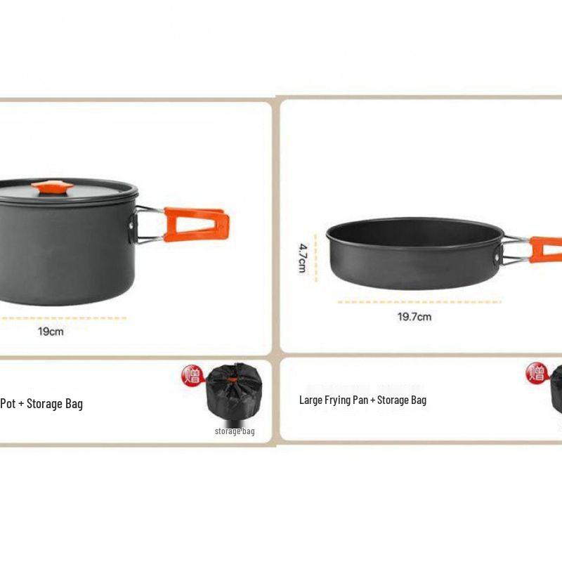 Portable Outdoor Camping Cookware Set with Kettle, Frying Pan, and Tableware Gear
