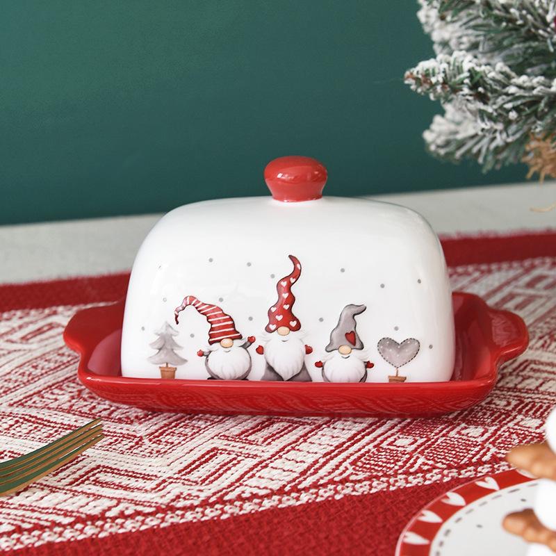 Nordic Santa Claus Ceramic Butter Dish, Decorative Snack Plate, Dessert Plate, European and American Style Tableware, Western Fo