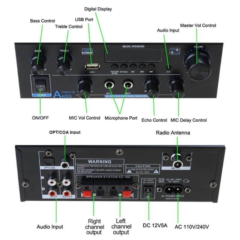 High Power 70Wx2 Digital Voice Amplifiers Receiver with Bluetooth-compatible 5.0 for Home Speaker Systems