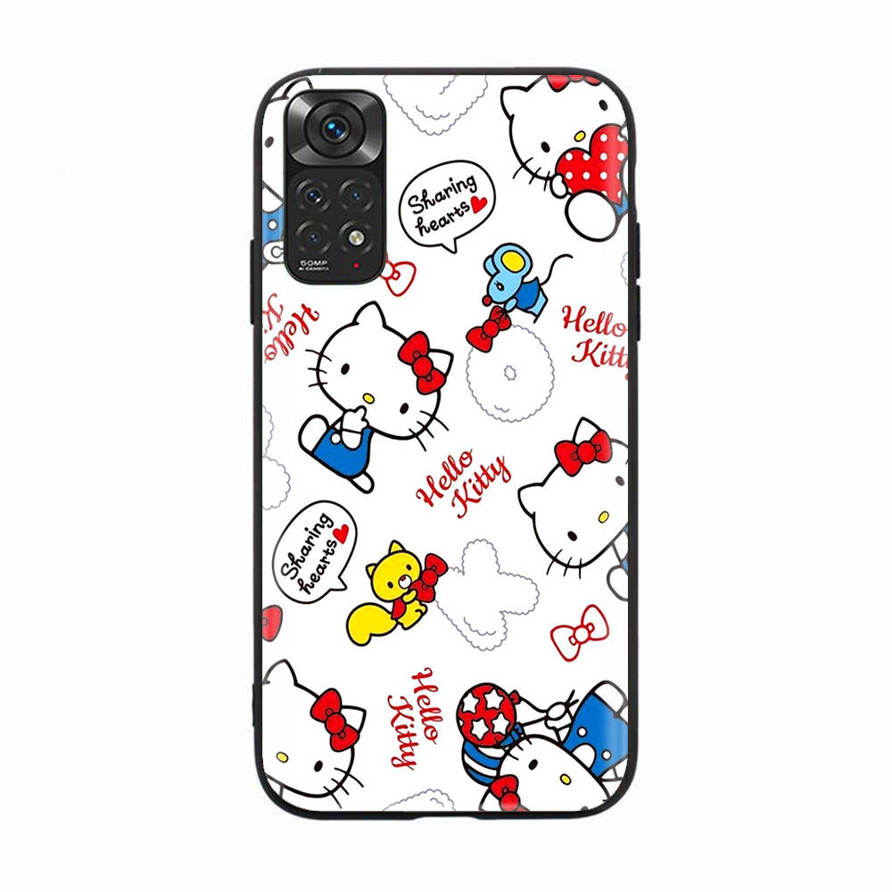 H-8 Schöne Hello Kitty Schwarze Sofe-Hülle für iPhone 16 15 Plus 14 13 Mini 12 11 Pro 8 6 6S SE 5 XR XS Max Realme C30 C33 C32 9I VIVO V29 V27 V23 Y36