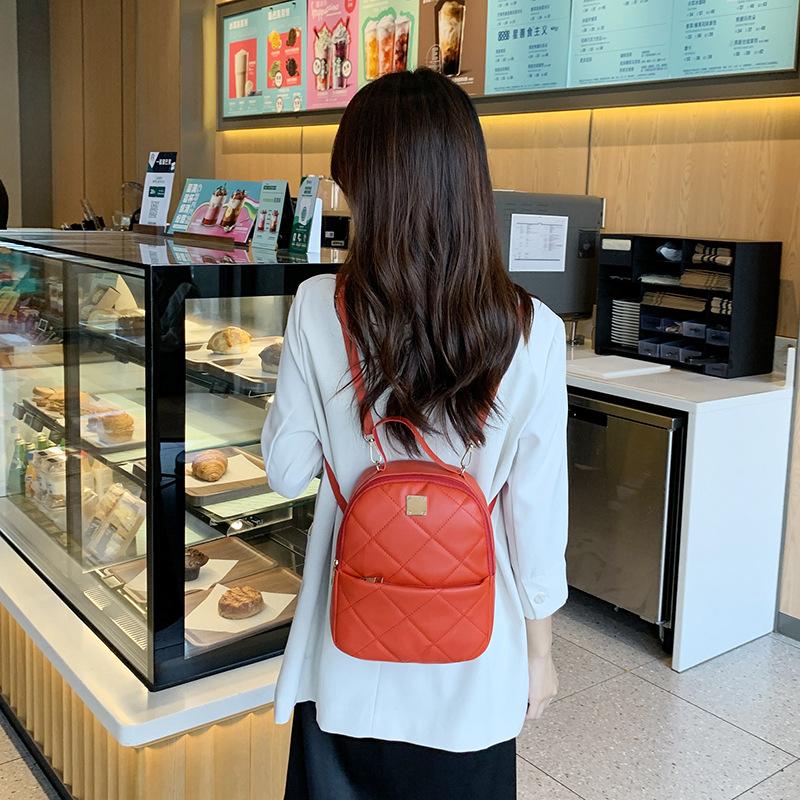 Trend Fashion Casual Backpack Classic Rhombus Embroidered Women's Backpack Front Bag Storage Portable Shoulder Satchel