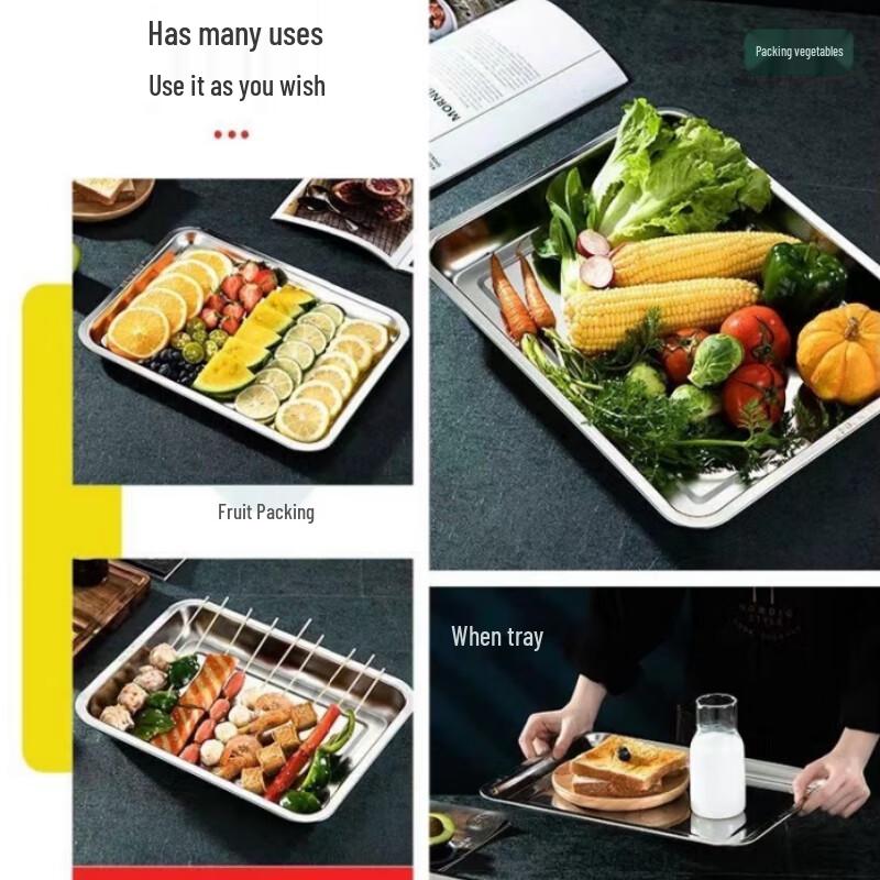 Guroo 304 Stainless Steel Rectangular Multipurpose Tray (5-Pack)