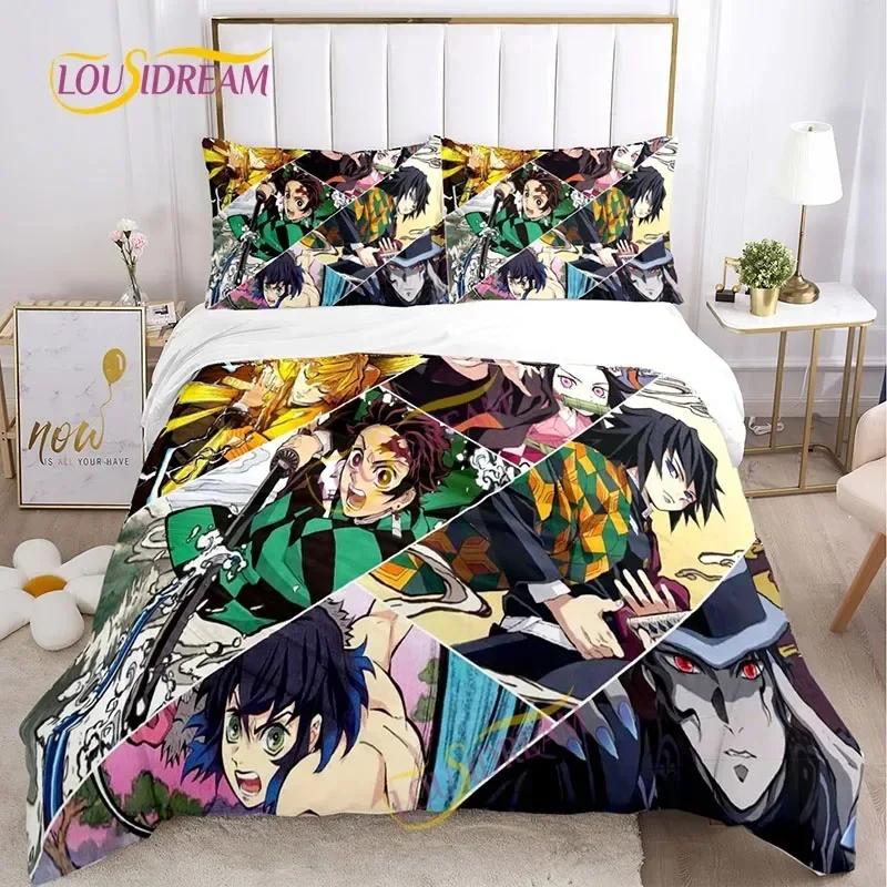 Demon Slayer's Japanese Carton Style Children's Print Beding Set with Soft Fabric Duvet Set Comfortable Bed Size Children's Girl Boy Gift