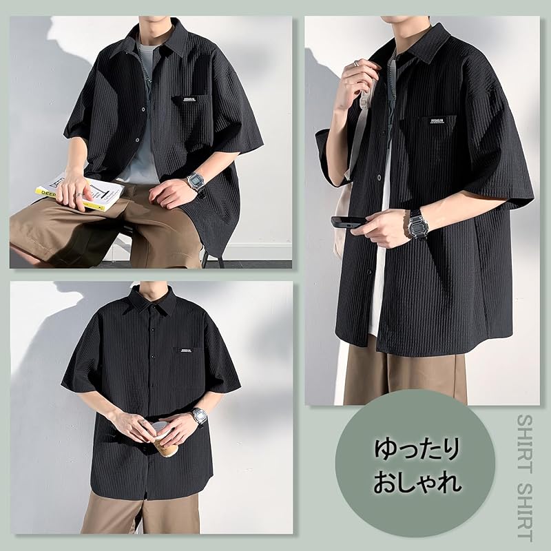 [FUZHIHUA] shirt men's short sleeve long sleeve Relaxing Sweat absorbent and quick drying Plain color soft comfortable light simple casual large size