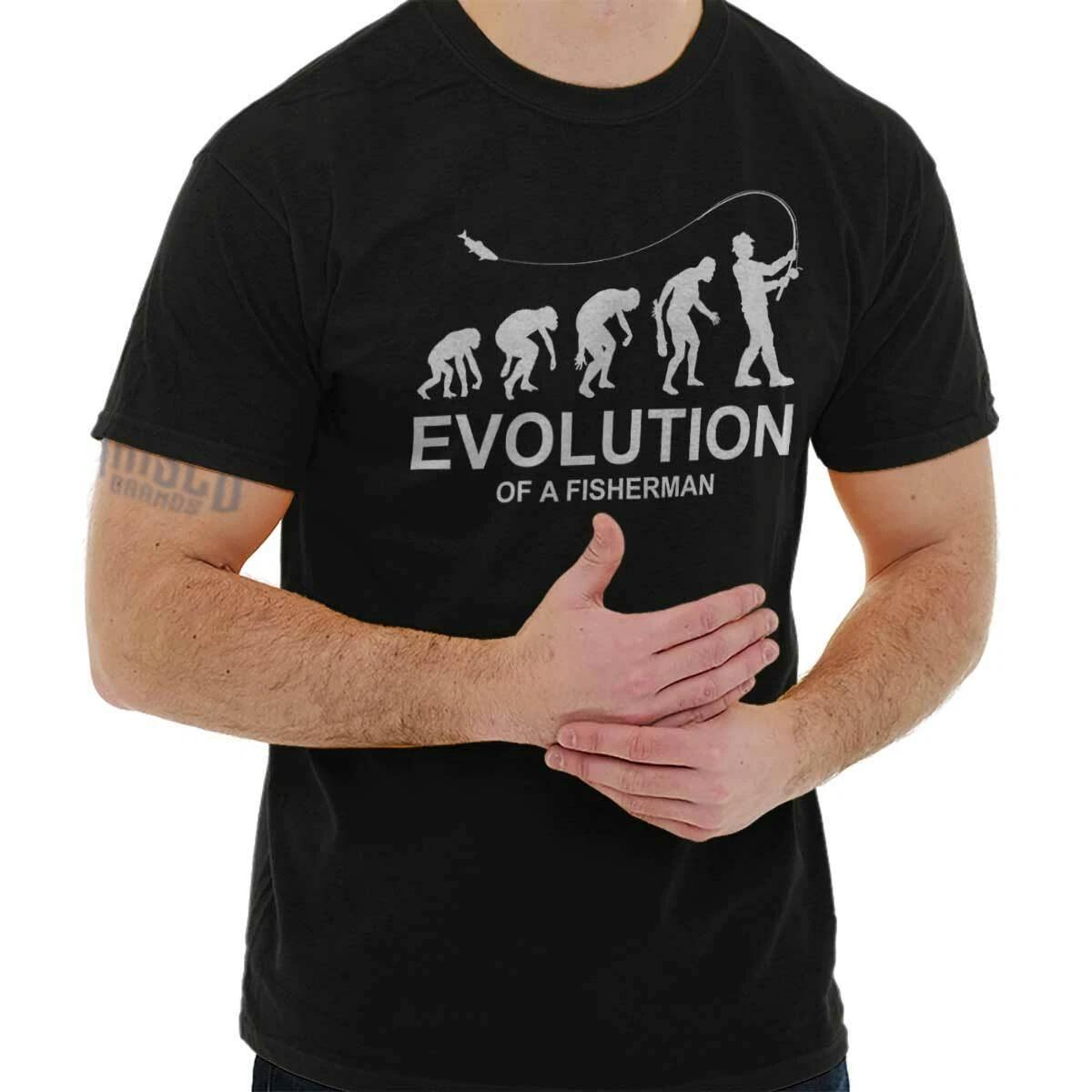 Funny Evolution of a Fisherman Fishing Joke Mens Casual Crewneck T Shirts Tees XXXL