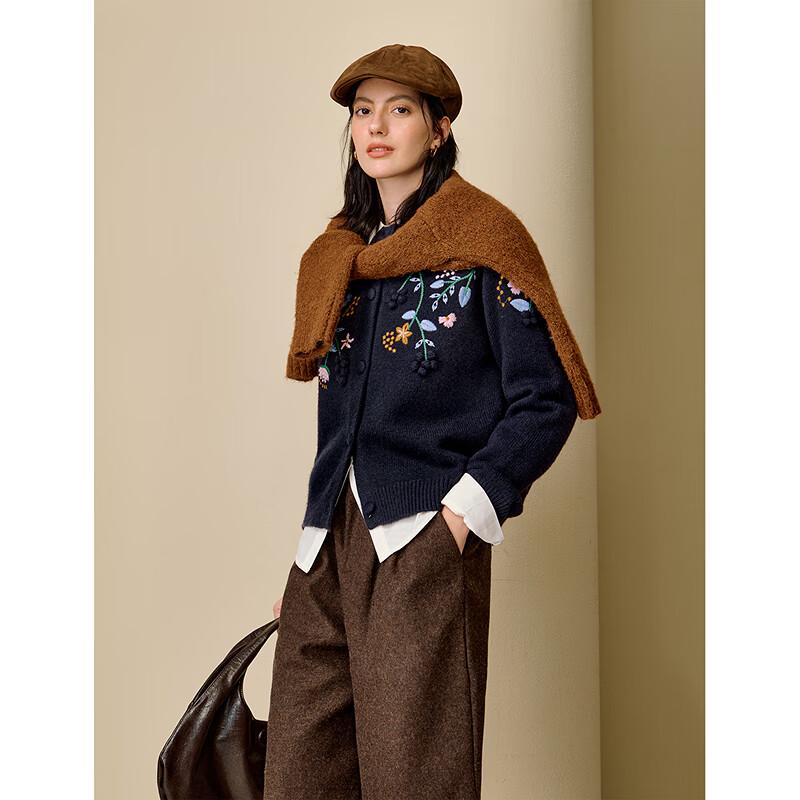 INMAN Women's Retro Embroidered Knitted Cardigan Sweater