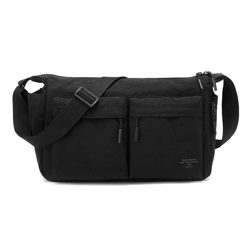 Multi-Pocket Nylon Messenger Bag with Zipper Closure Casual Crossbody Shoulder Purse for Men Daily Travel