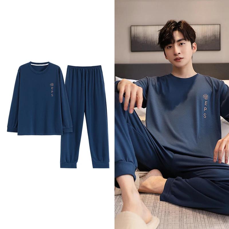 Hjorteutskrift Elegant pyjamassett for mann Høst Vinter Mote Myk bomull Herre Loungewear Komfortabelt nattøy
