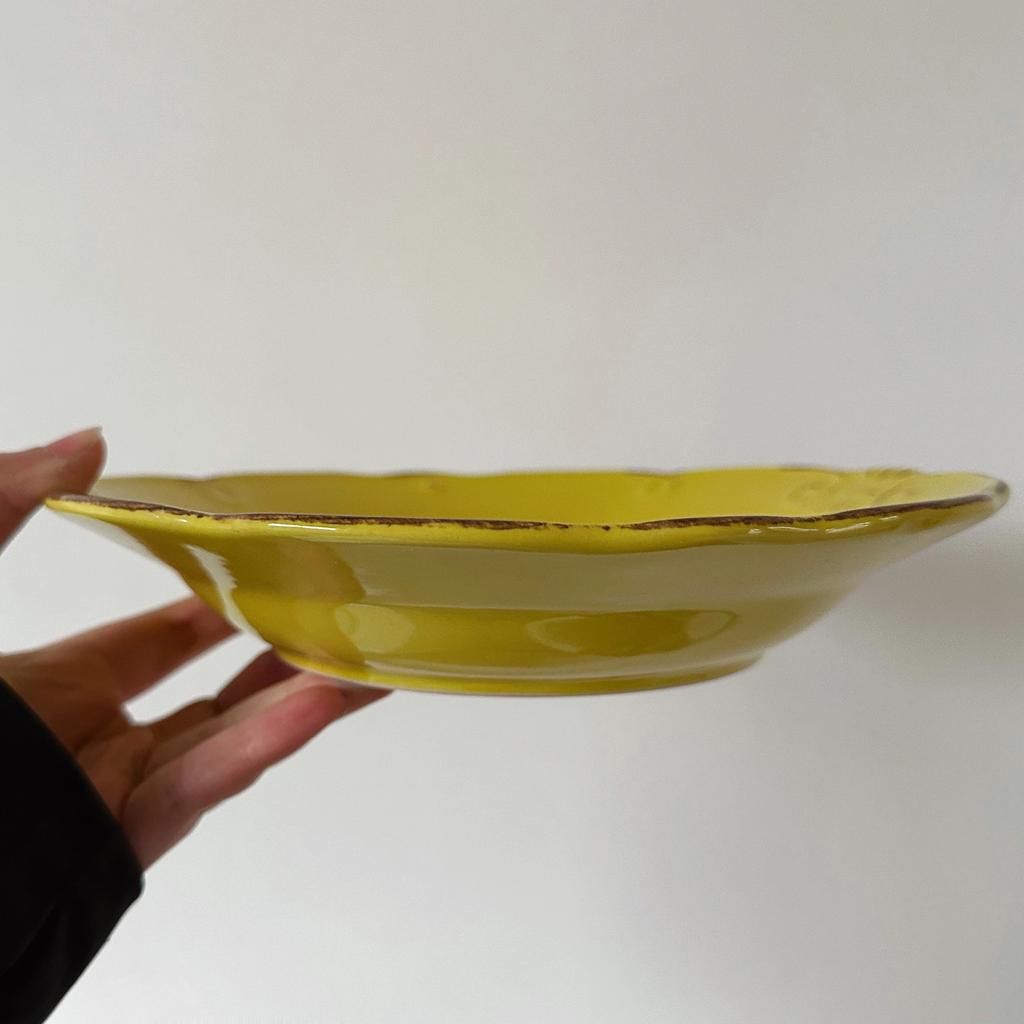 French Embossed Ceramic Plate Flower Shape Pasta Straw Hat Platter Western Fruit Vegetable Salad Disc Vintage Dessert Dish