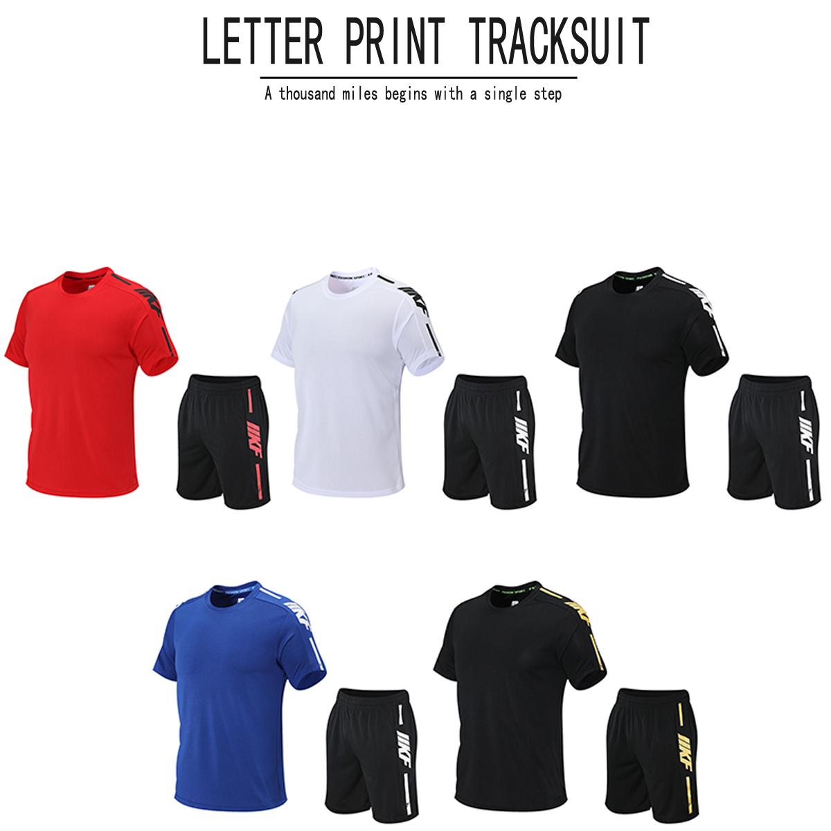 

Комплект для бега, 2 шт./компл., мужская спортивная одежда, футболка с короткими рукавами, спортивная одежда, компрессионный костюм, эластичный спортивный костюм для спортзала