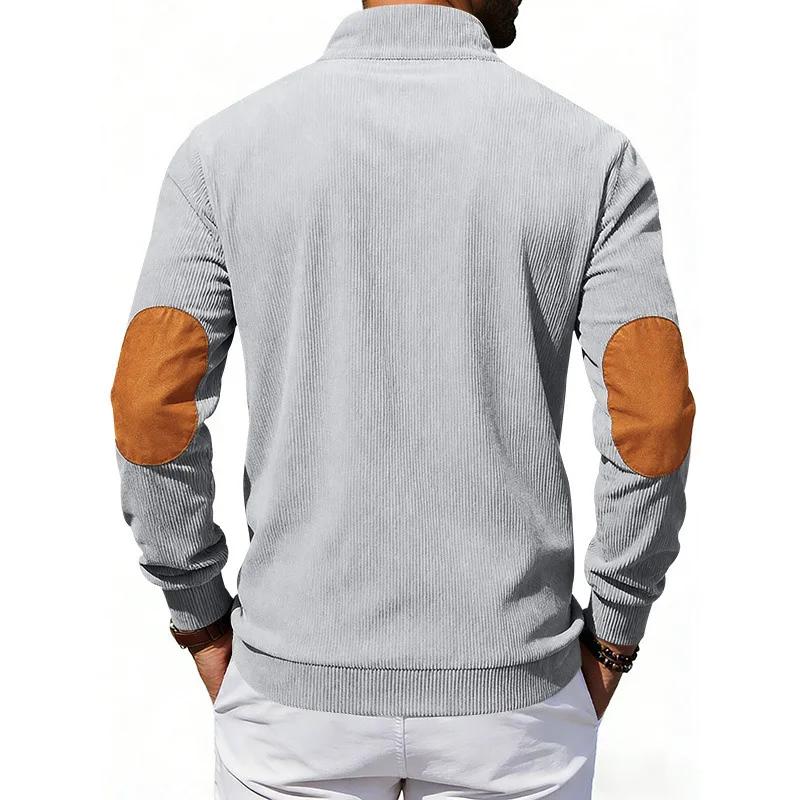 American Style Loose Sweatshirts Spring Autumn Men's Vintage Corduroy Stand-Up Collar Contrast Patchwork Casual Long-Sleeved Sweatshirt