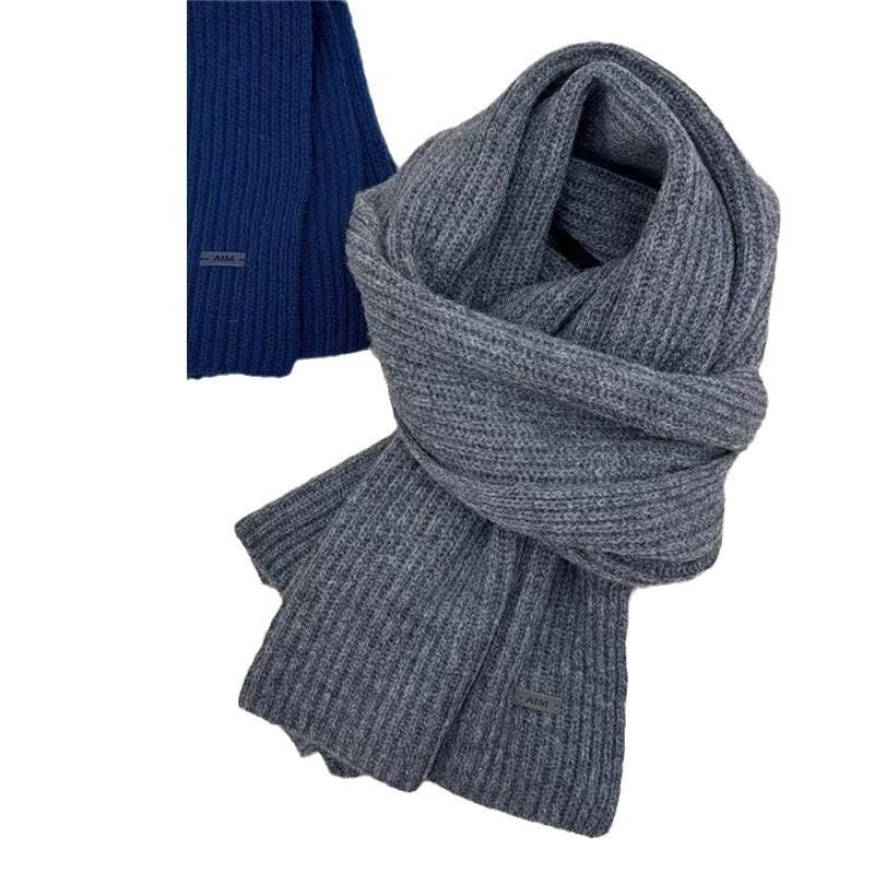 Wool Knitted Scarf Korean Version Versatile Solid Color Simple Woolen Warm Couple Thickened Scarf