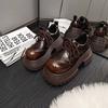 British Style Round Head Platform Small Leather Shoes 2025 New Spring and Summer Lace-up Derby Shoes Small Heightening Loafers