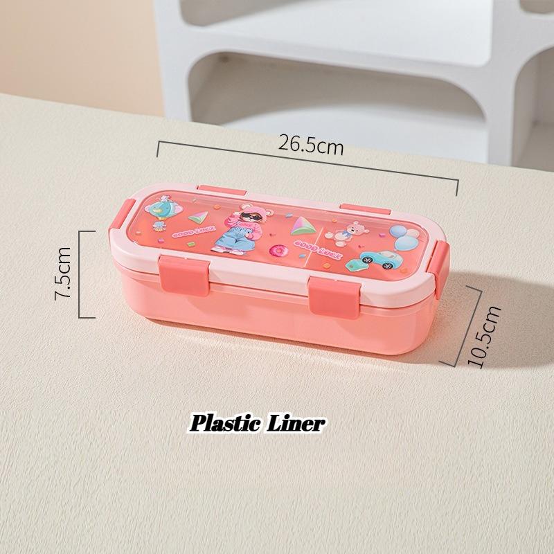 Cartoon Lunch Box Safe Rectangle Shape 304 Stainless Steel Office Workers Compartment Rectangle Container Food Preservation