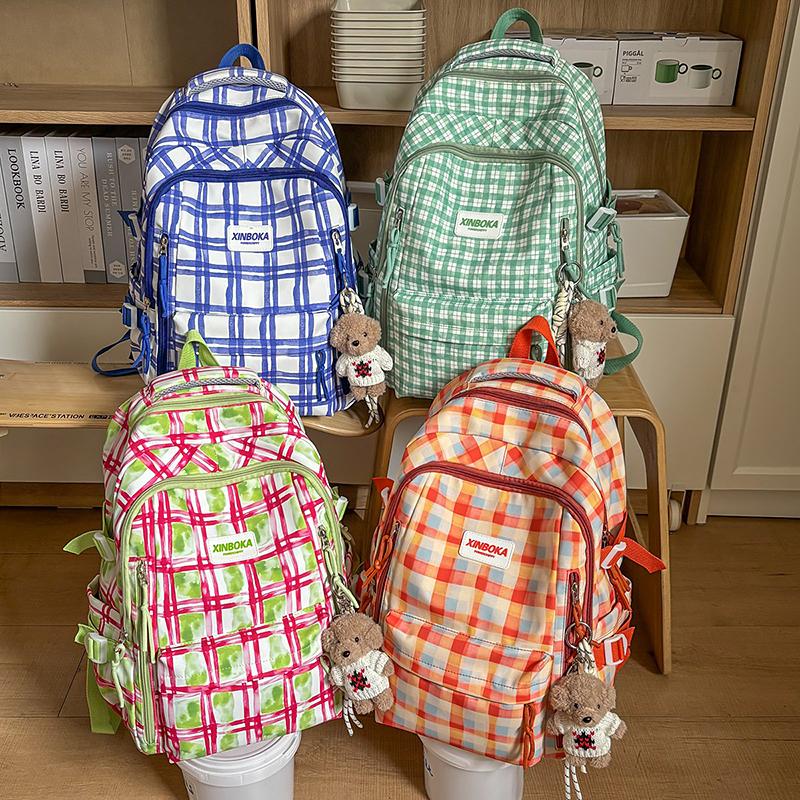 Sac d'école léger pour femme Étudiant Grande capacité Sac à dos bloc de couleurs