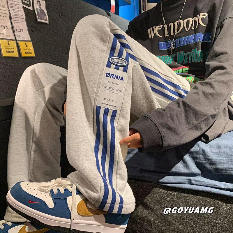 

Мужские спортивные штаны American High Street Striped - модные осенне-зимние, с добавлением бархата, повседневные, свободного кроя, универсальные прямые брюки XL 110-125 jin