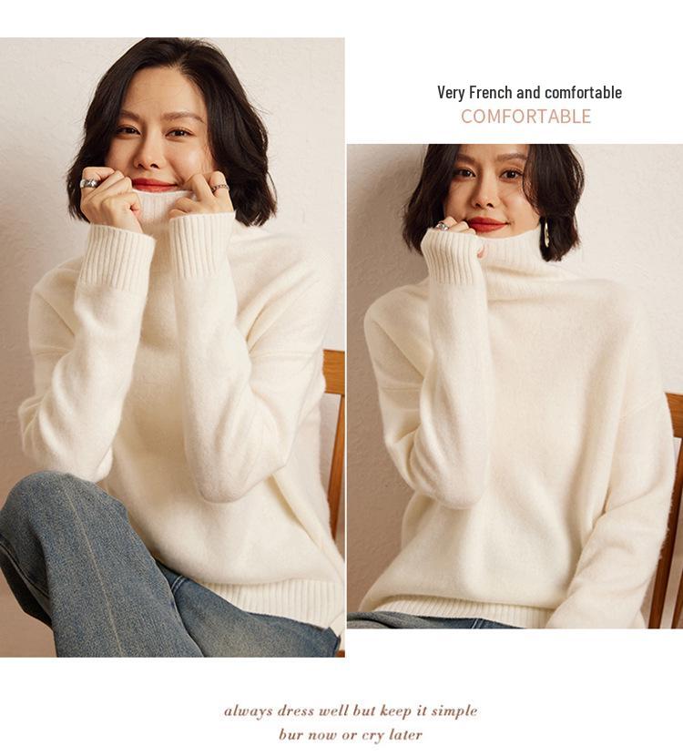 Cashmere Women's High Neck Loose Knit Sweater - Autumn Winter Edition