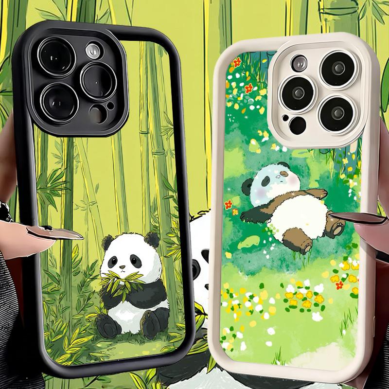 Phone Case for iPhone 17 Air 16E 15 16 Pro Max Cute Cartoon Panda Cover 14 Plus 13 12 Mini Soft Shell Silicone Fundas