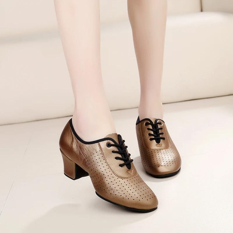 Fashion Latin Dance Soft Cow Leather Shoes Women Modern Shoes Professional Shape Shoes Square Ballroom Sneakers Ladies