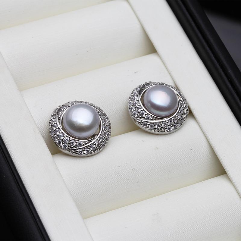 Boucles d'oreilles puces d'eau douce authentiques neuves grandes Perle Femme,Plates Argent Sterling 925 Boucle d'oreille Perle Naturelle Cadeau Épouse Mère Blanc Noir