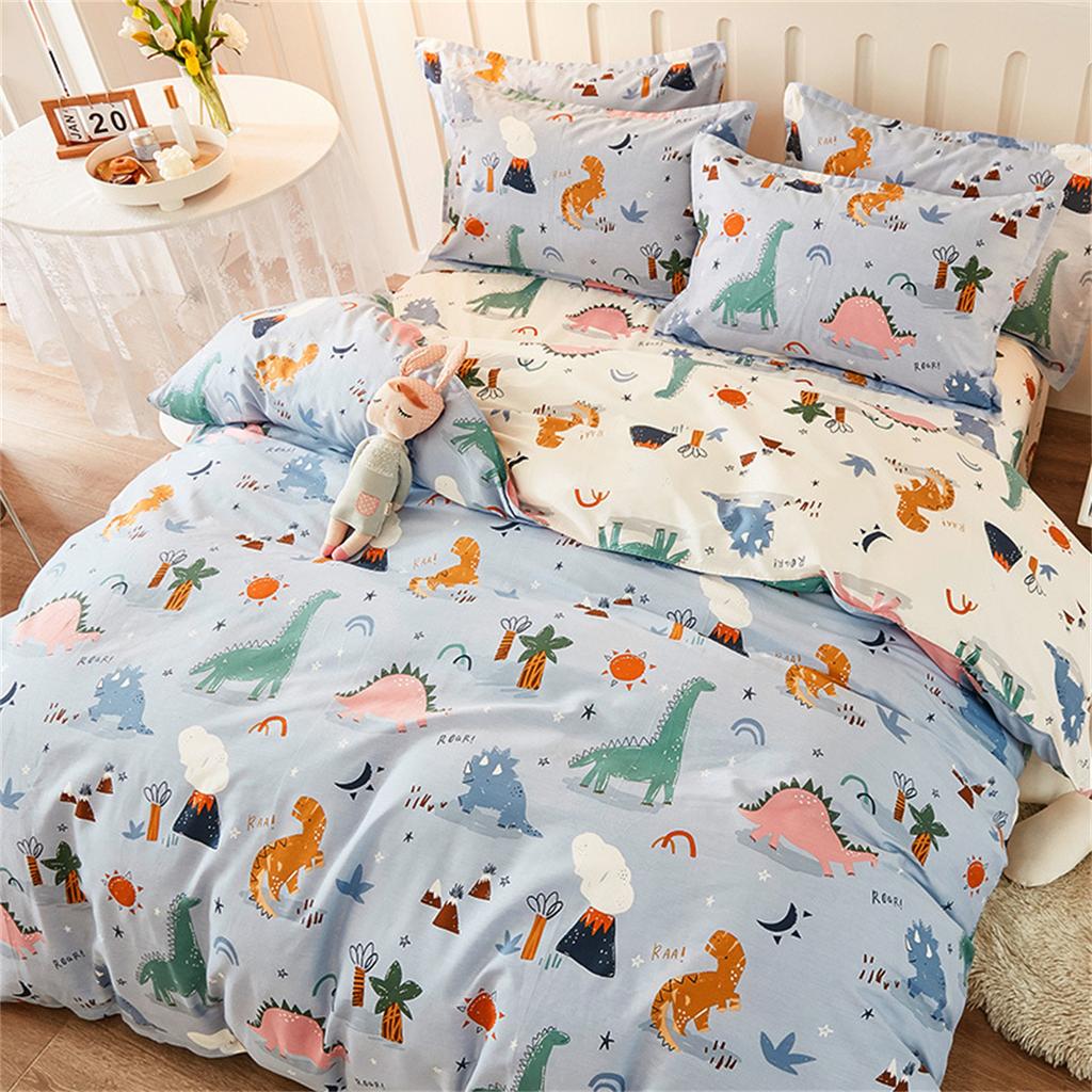 Cute Cartoon Dinosaur Single Duvet Cover Set for Kids, Bedding Set with Zipper, Microfiber Duvet Cover Set and Pillowcases 75*50