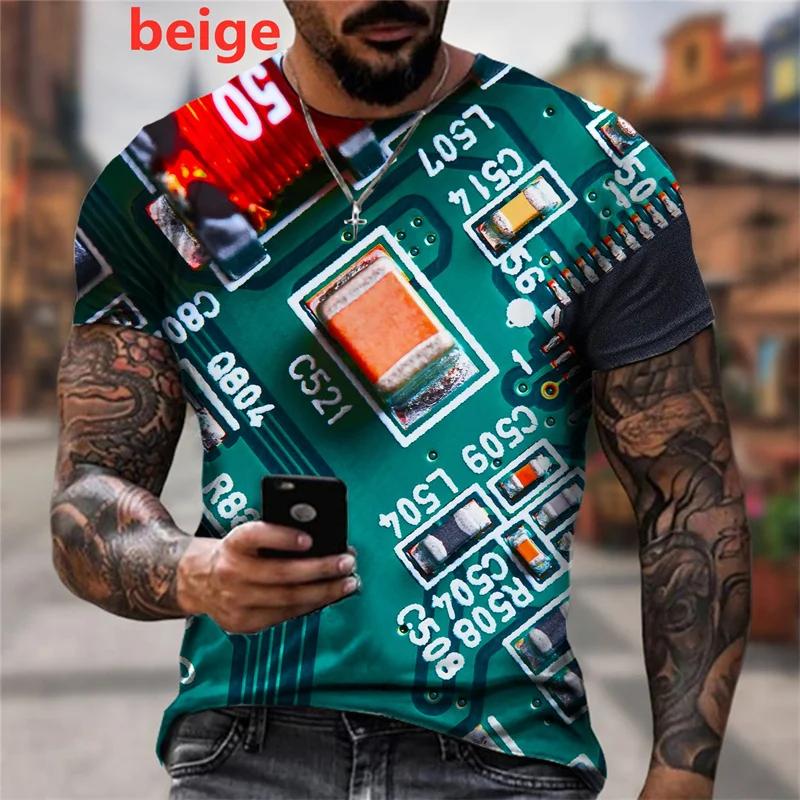 Funny CPU Processor Circuit Diagram Men's T-shirts Cool Designs 3D Electronic Chip Motherboard Mainboard Printing T-shirt