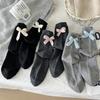 5 Pairs of Women's Autumn and Winter Sweat Absorbing and Warm Woolen Bow Mid  Top Stack Socks