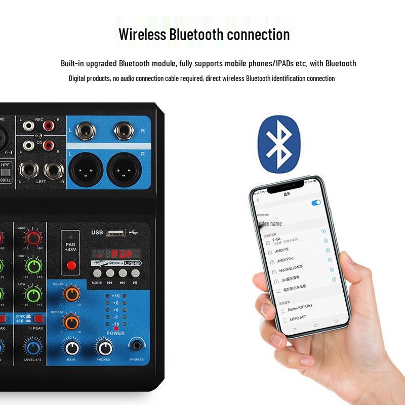 5-Channel USB Bluetooth DJ Mixer: Driver-Free Sound Card for Live Broadcast, Home, and Stage Use