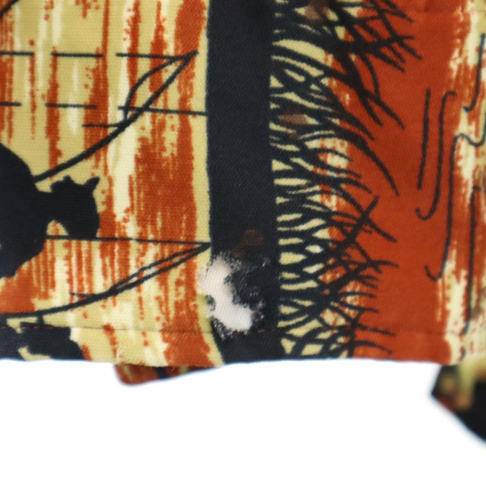 Vintage 70s Polyester Shirt Overall Handle Long Sleeve Shirt Brown Men's Used