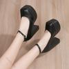 Fashion Sexy Thick-soled Single Shoes Women's 11CM High Heels Ankle Buckle Black Spring Autumn Women's Platform Heels Pumps for Women