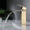 TLXT Golden Waterfall Square Stainless Steel Basin Faucet