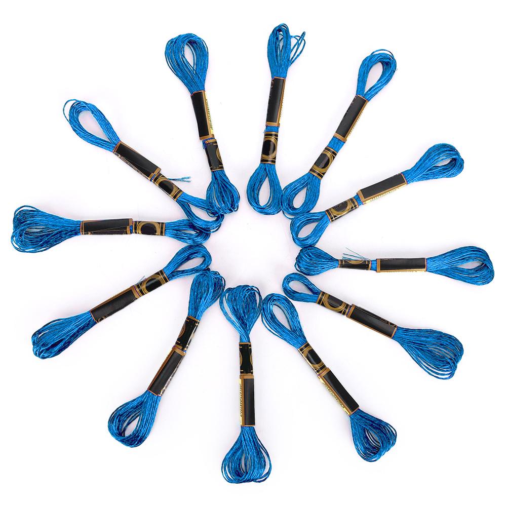 24 Piezas Hilo Punto de Cruz Bordado Brillante Azul Trenzado Hilo Dental Lana Hecha a Mano Madejas de Algodón