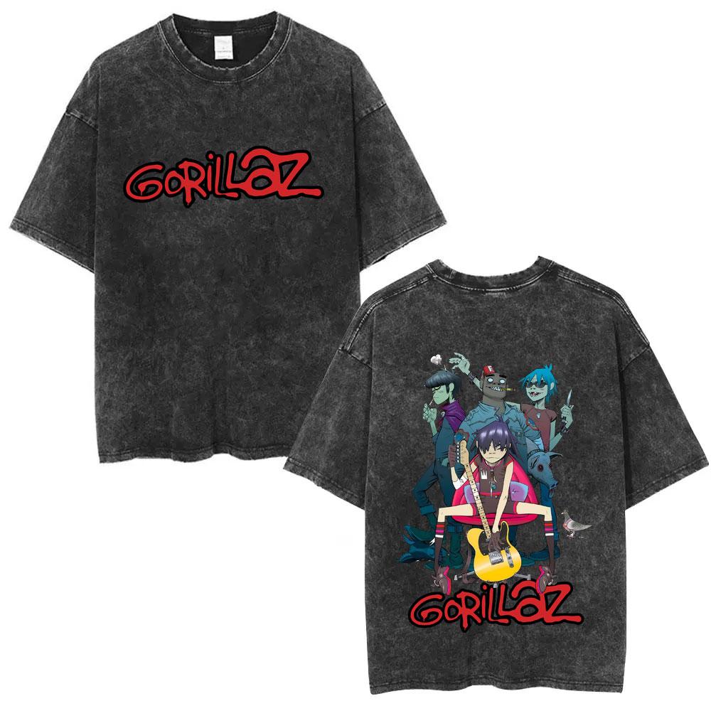 Washed Vintage Rock Band Gorillaz The Now Now Album Graphic Tshirts Men Women Clothing Hip Hop Punk Oversized Crewneck T Shirts