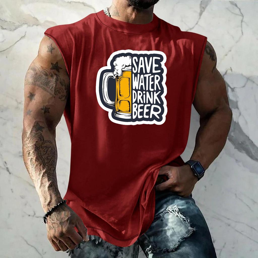 Men Sleeveless Tank Top Loose Fit Casual Streetwear Graphic Print Muscle Shirt Summer Beach Holiday Workout Gym Vest
