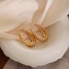 Hong Kong Style Retro Light Luxury Gold Plain Ring Earrings Women'S High Sense Niche Design Geometric Oval Fashion Trend Ear Buckle