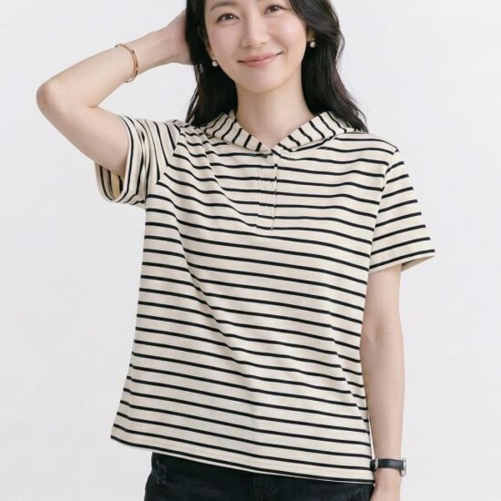 Navava Women Casual Daily STriped Hooded ShorT Sleeve T shirT nT3363
