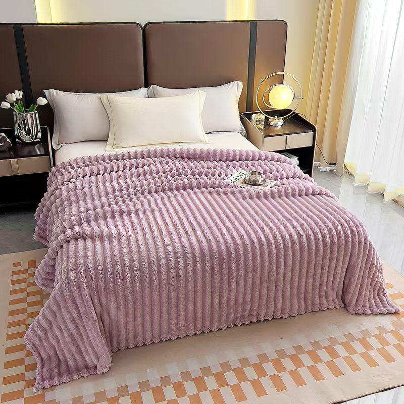 Ribbed Flannel Blanket Wholesale Double Sided Thickened Nap Throw Winter Cover Blanket for Home Office Use
