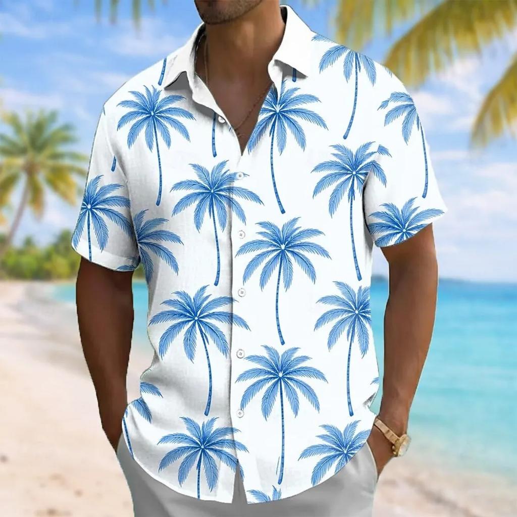 Summer Coconut Tree Palm Tree Surfing Hawaiian Men's Hawaiian Shirt Street Casual Summer Turndown Short Sleeves Polyester Shirts