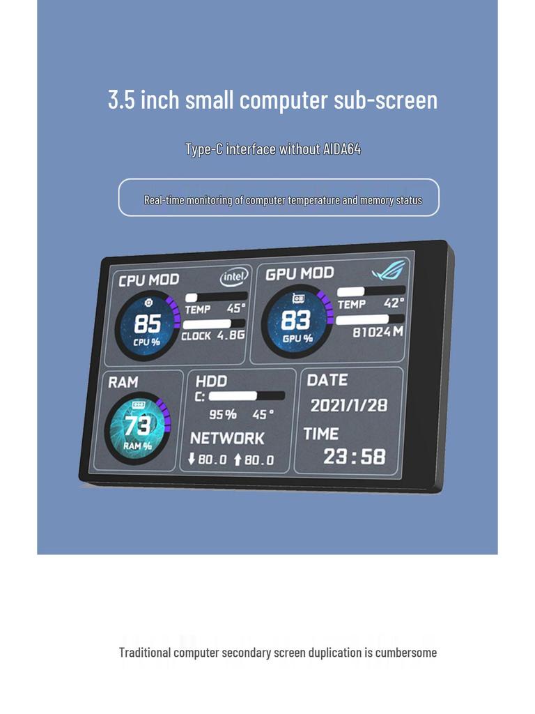 Turing 3.5" IPS USB-C Smart Display for PC Temperature Monitoring